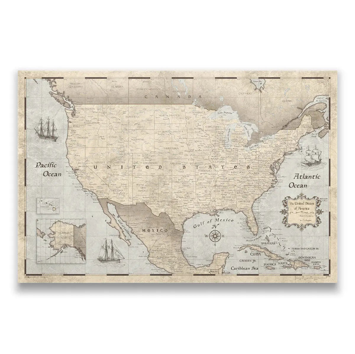 Push Pin USA Pin Board Map - Rustic Vintage - Pins Included!