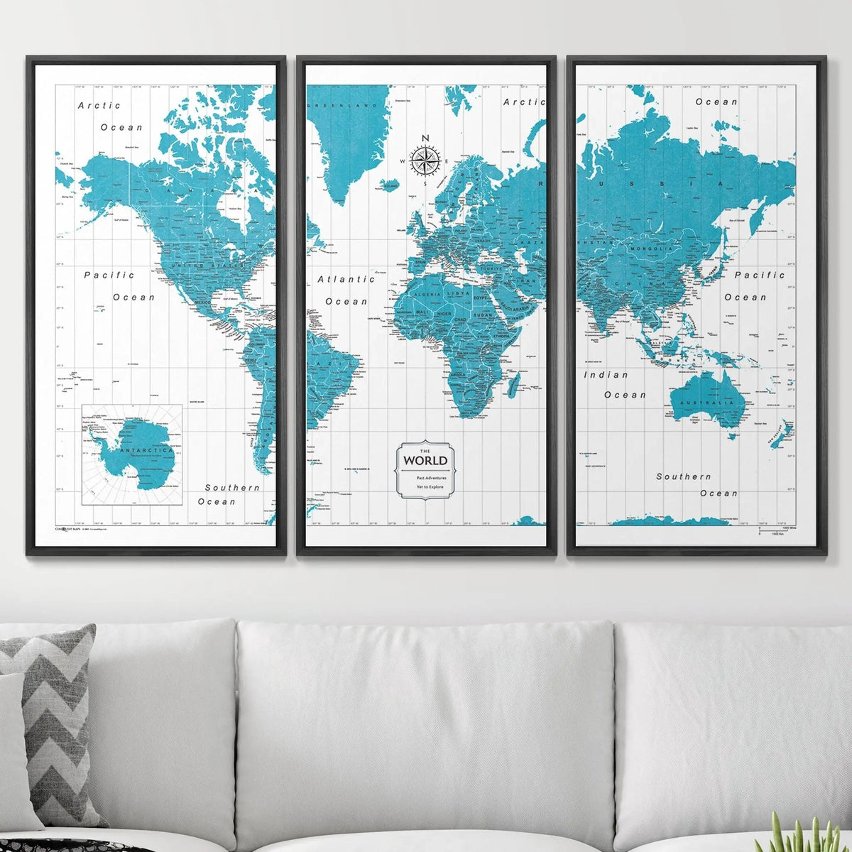 Push Pin World Map Pin Board - Teal Color Splash - Pins Included!