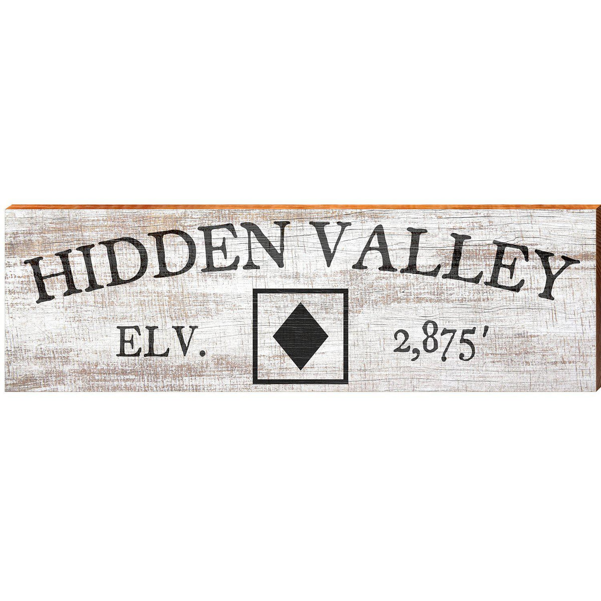 Hidden Valley Black Diamond Minimal Elevation White Sign | Wall Art Print on Real Wood