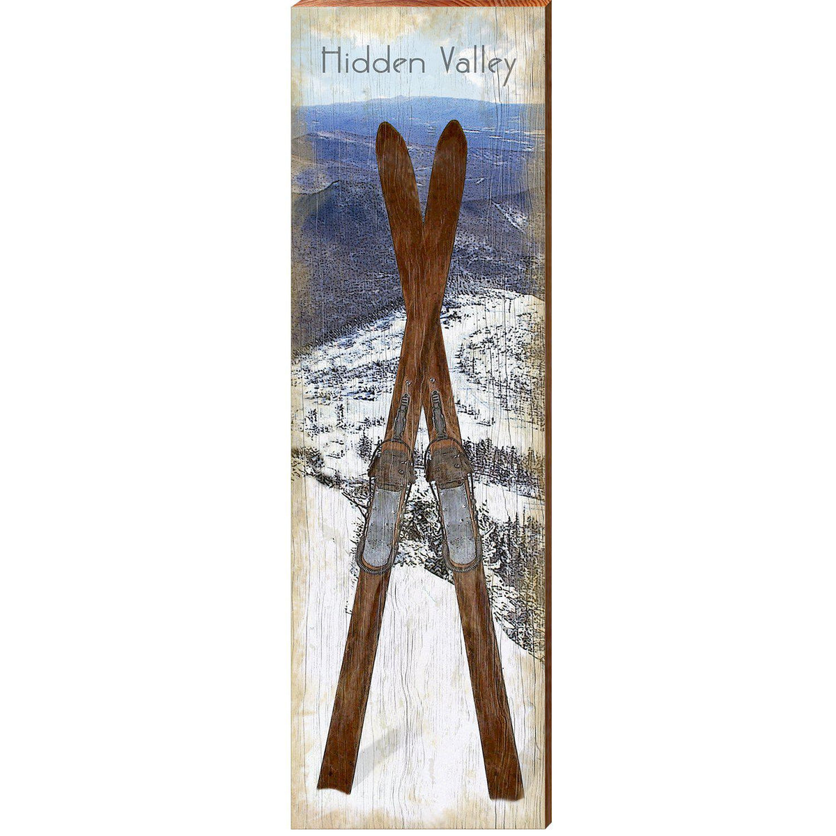 Hidden Valley Vintage Crossed Skis | Wall Art Print on Real Wood