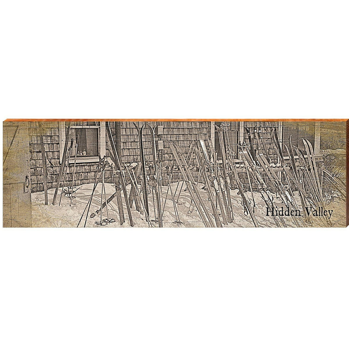 Hidden Valley Retro Skis | Wall Art Print on Real Wood