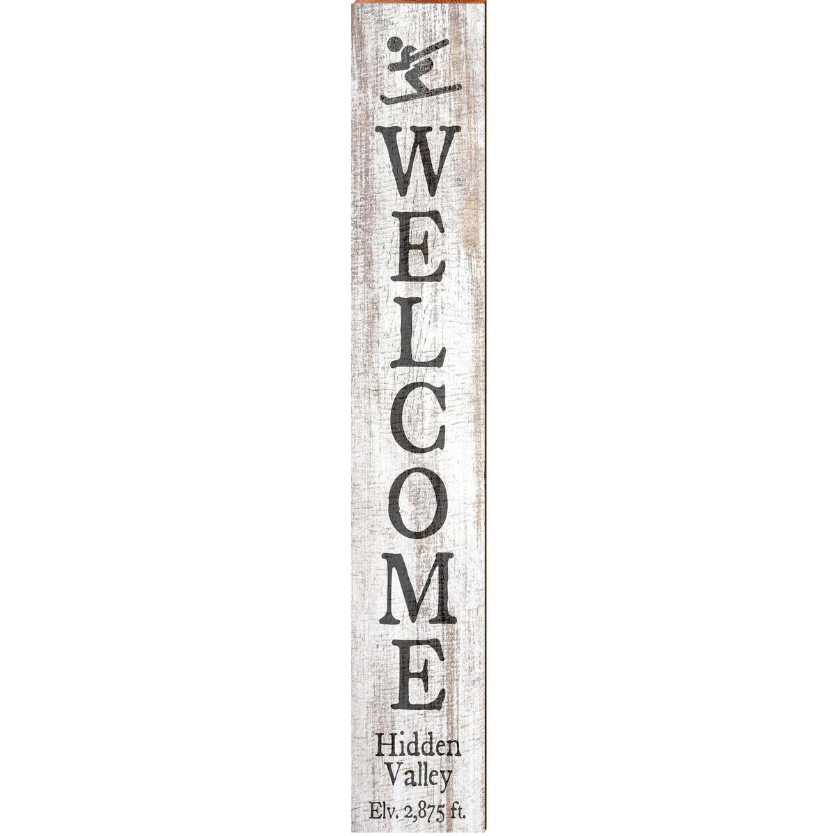 Welcome Hidden Valley Elevation Downhill Skier Minimal | Wall Art Print on Real Wood