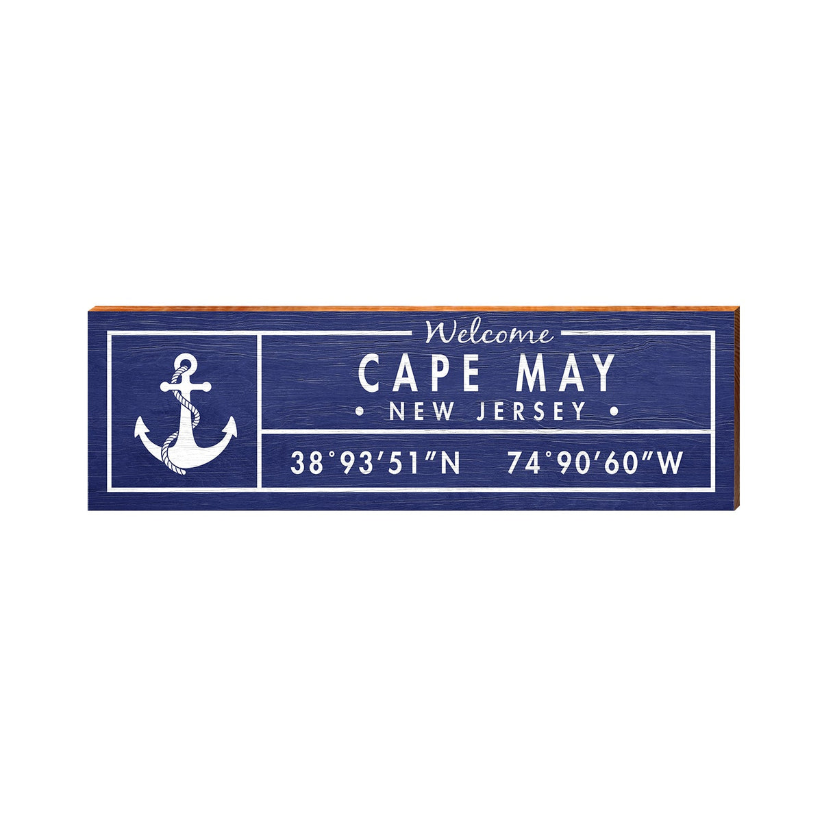 Cape May, New Jersey Wooden Welcome Sign w/ Anchor | Wall Art Print on Real Wood