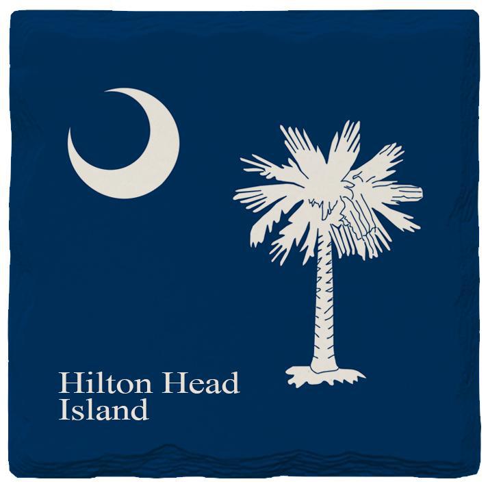 Hilton Head Island, South Carolina Flag Coaster Set of (4) | Absorbent Ridged Ceramic with Cork Backing