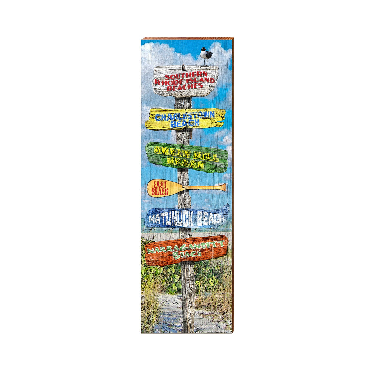 Southern Rhode Island Beaches Beach Directional | Wall Art Print on Real Wood