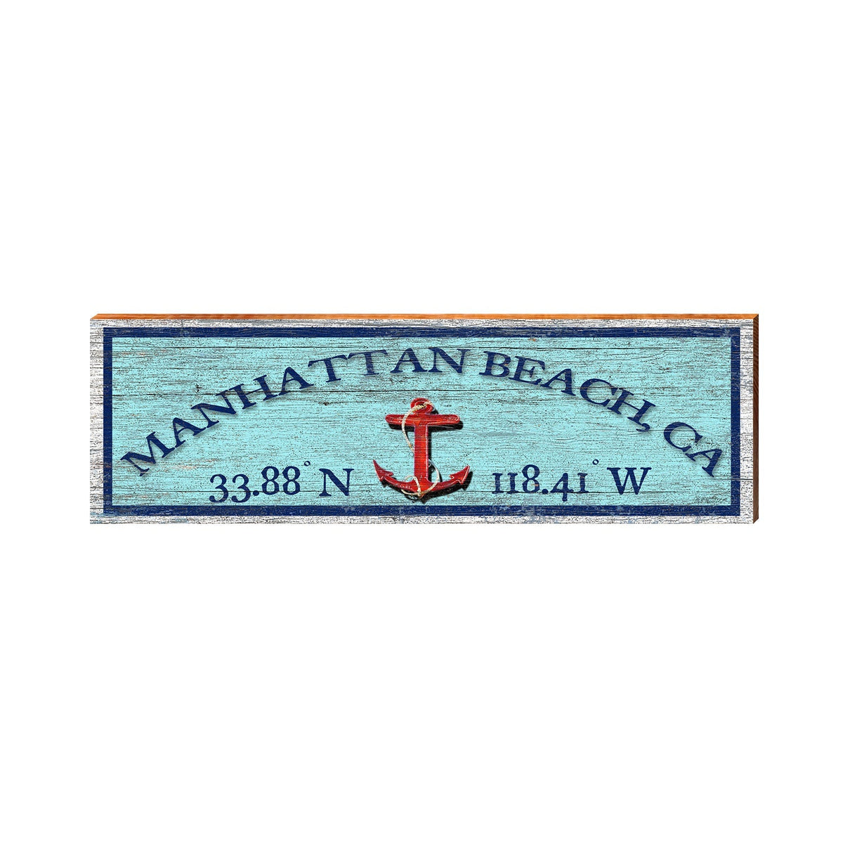 Manhattan Beach, California Latitude Longitude Sign | Wall Art Print on Real Wood