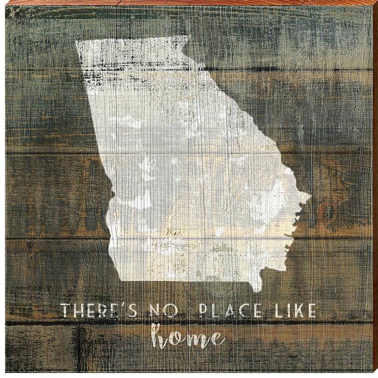 Georgia State "There's No Place Like Home" Phrase Wooden Sign | Wall Art Print on Real Wood
