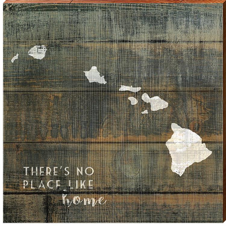 Hawaii State "There's No Place Like Home" Phrase Wooden Sign | Wall Art Print on Real Wood