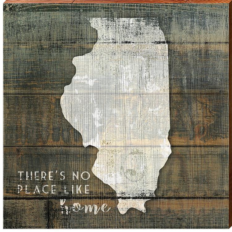 Illinois There's No Place Like Home Phrase Wooden Sign | Wall Art Print on Real Wood | Prairie State Chicago Aurora Naperville Joliet