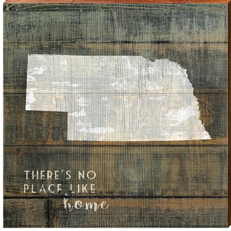 Nebraska State, "There's No Place Like Home" Phrase Wooden Sign | Wall Art Print on Real Wood
