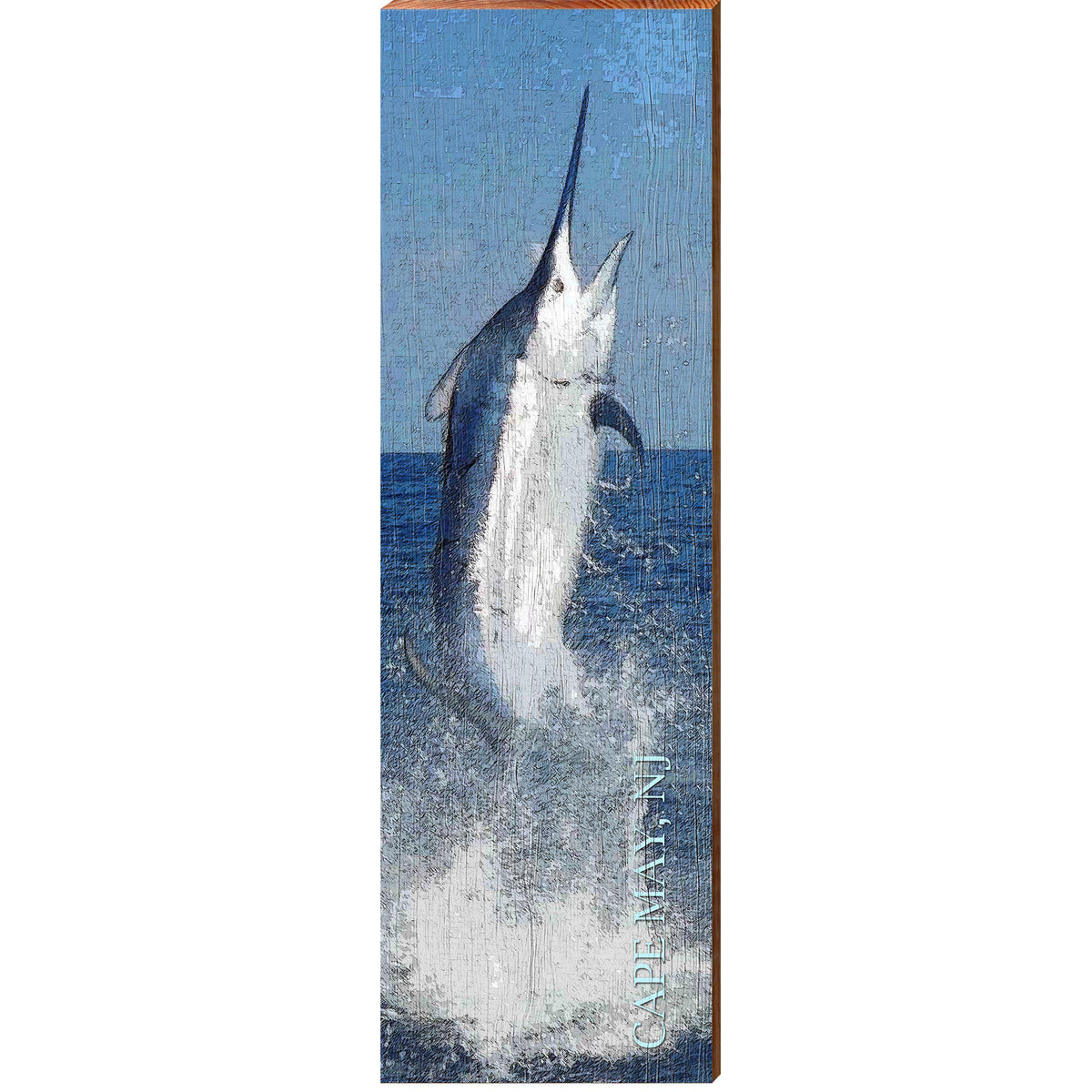 Cape May, New Jersey Blue Marlin Wooden Sign | Wall Art Print on Real Wood