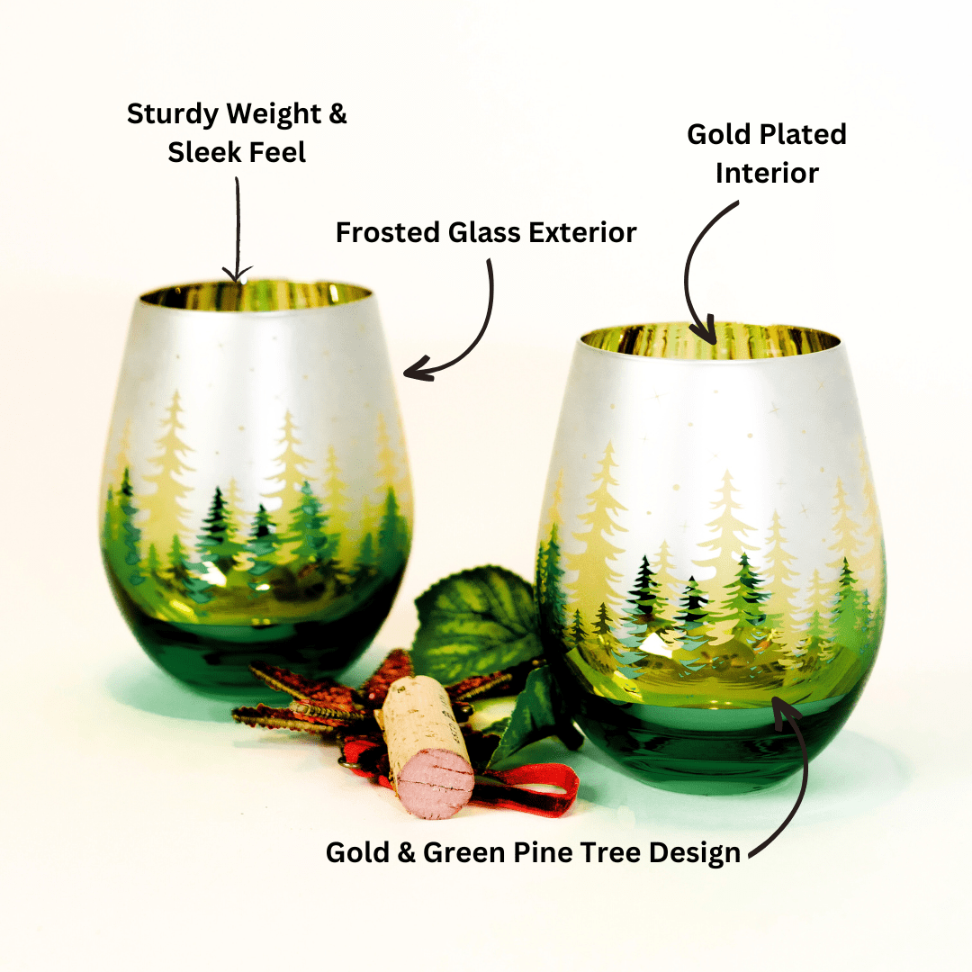 Green Pine Tree Stemless Glasses