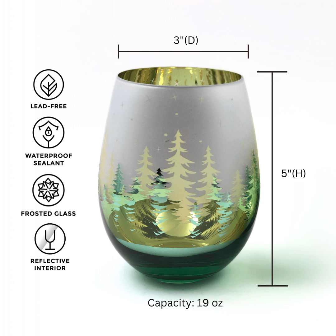 Green Pine Tree Stemless Glasses