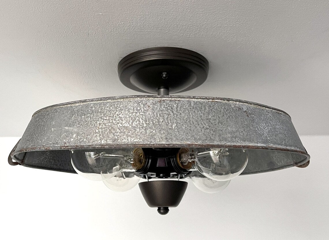Oval Galvanized Zinc Flat Tub Laundry Room Ceiling Light Fixture