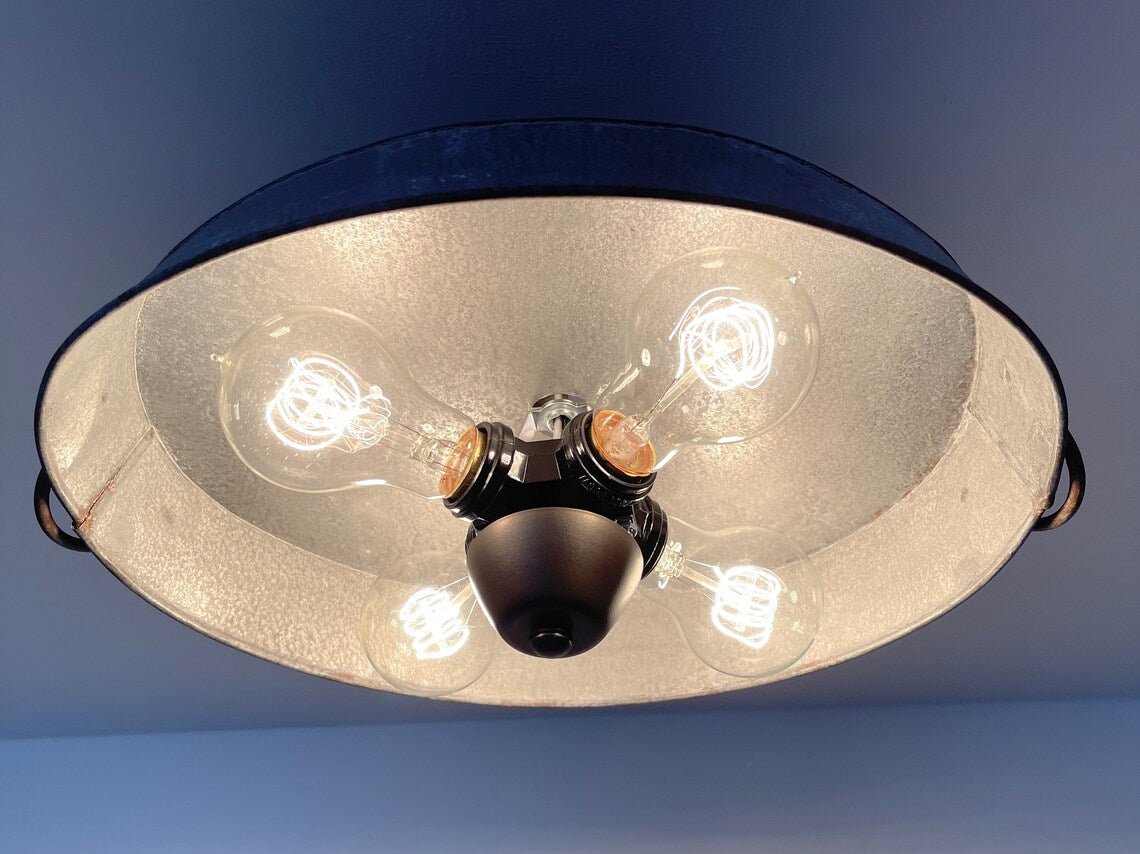 Oval Galvanized Zinc Flat Tub Laundry Room Ceiling Light Fixture