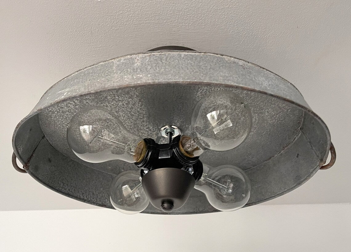 Oval Galvanized Zinc Flat Tub Laundry Room Ceiling Light Fixture