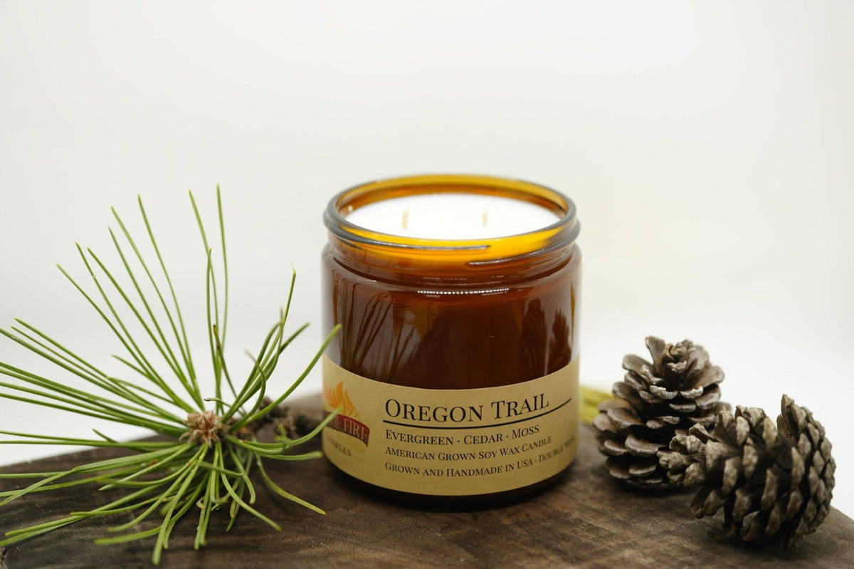 Oregon Trail Soy Wax Candle | 16 oz Double Wick Amber Apothecary Jar