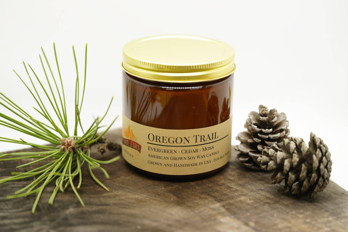 Oregon Trail Soy Wax Candle | 16 oz Double Wick Amber Apothecary Jar