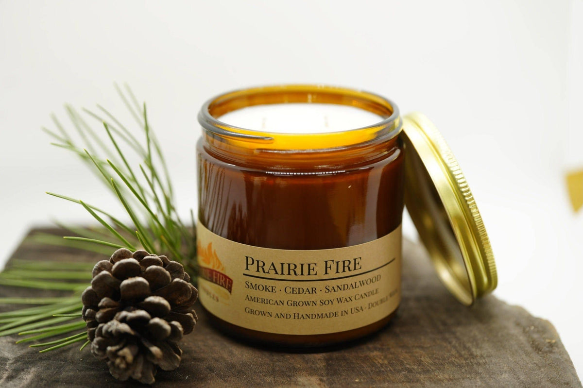 Prairie Fire Soy Wax Candle | 16 oz Double Wick Amber Apothecary Jar
