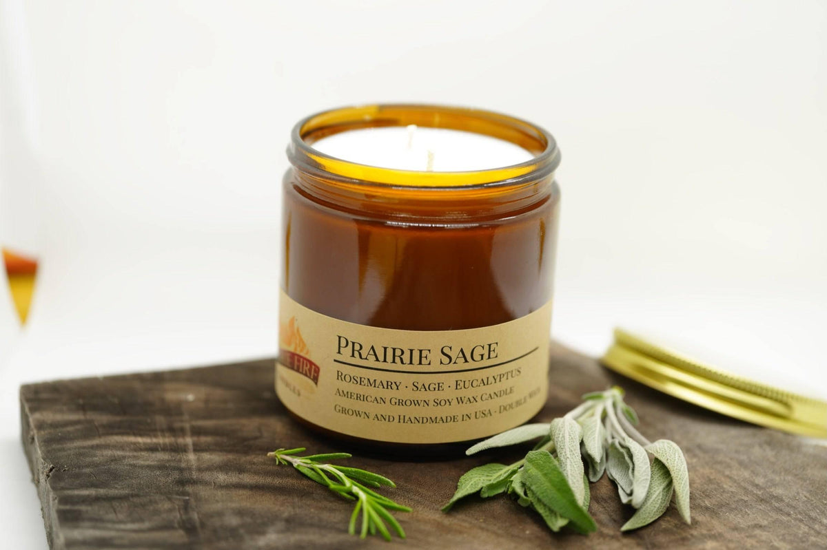 Prairie Sage Soy Wax Candle | 16 oz Double Wick Amber Apothecary Jar