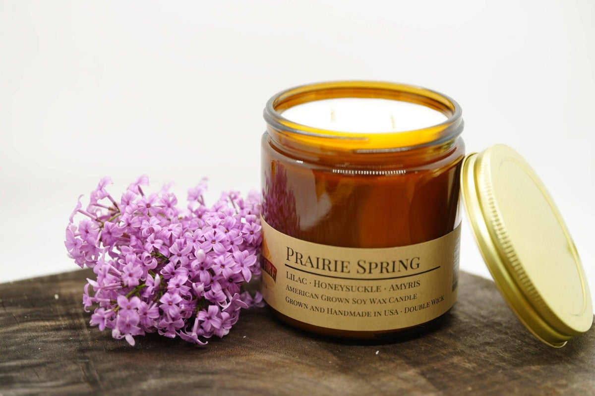 Prairie Spring Soy Wax Candle | 16 oz Double Wick Amber Apothecary Jar