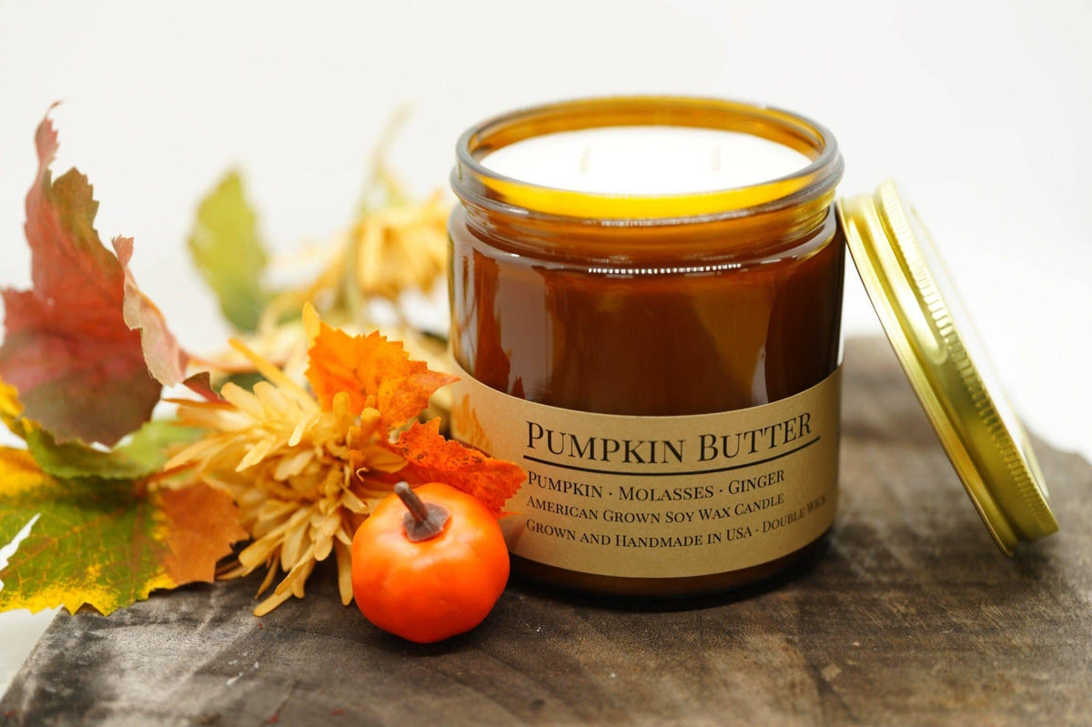 Pumpkin Butter Soy Wax Candle | 16 oz Double Wick Amber Apothecary Jar