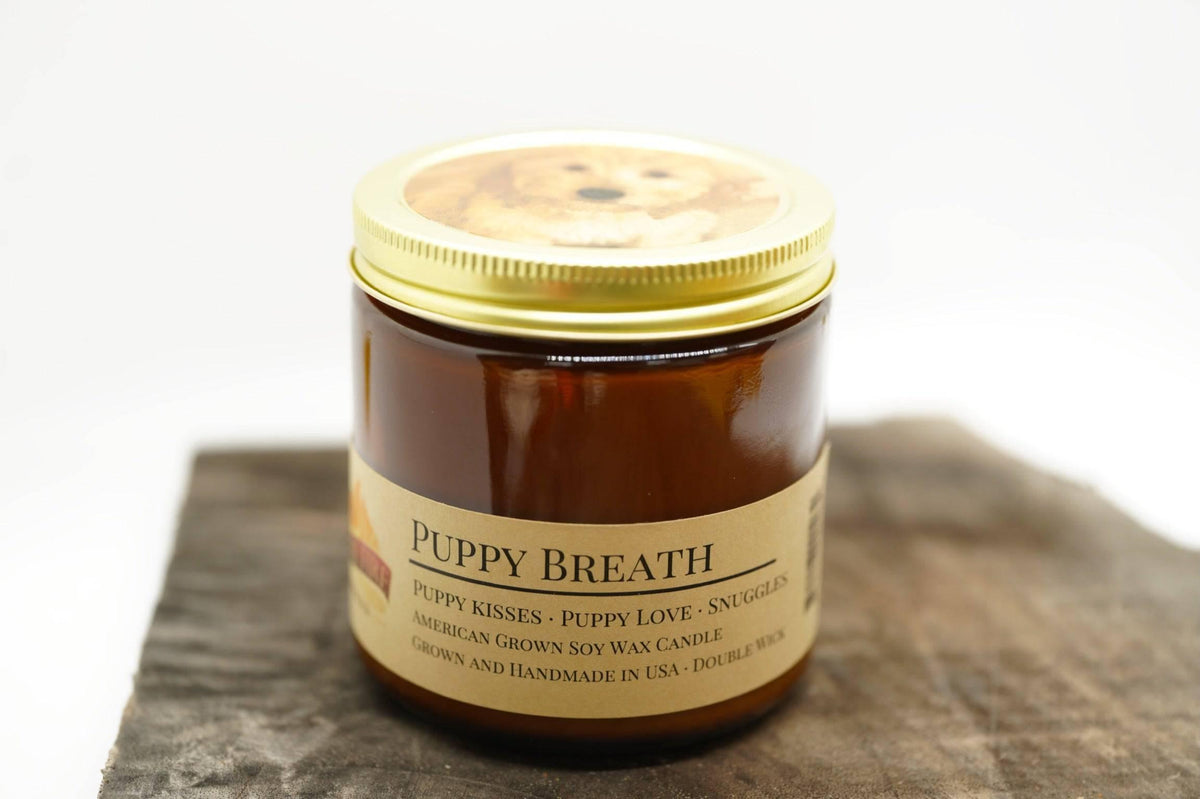 Puppy Breath Soy Wax Candle | 16 oz Double Wick Amber Apothecary Jar