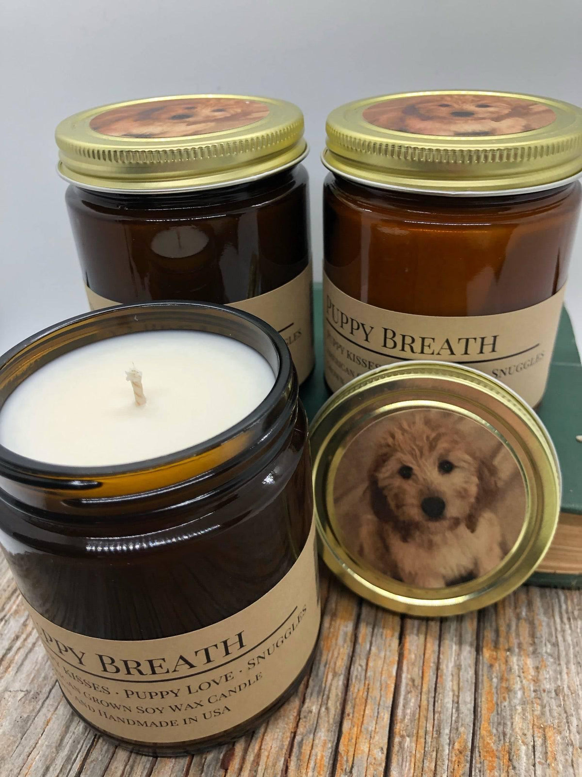 Puppy Breath Soy Wax Candle | 9 oz Amber Apothecary Jar