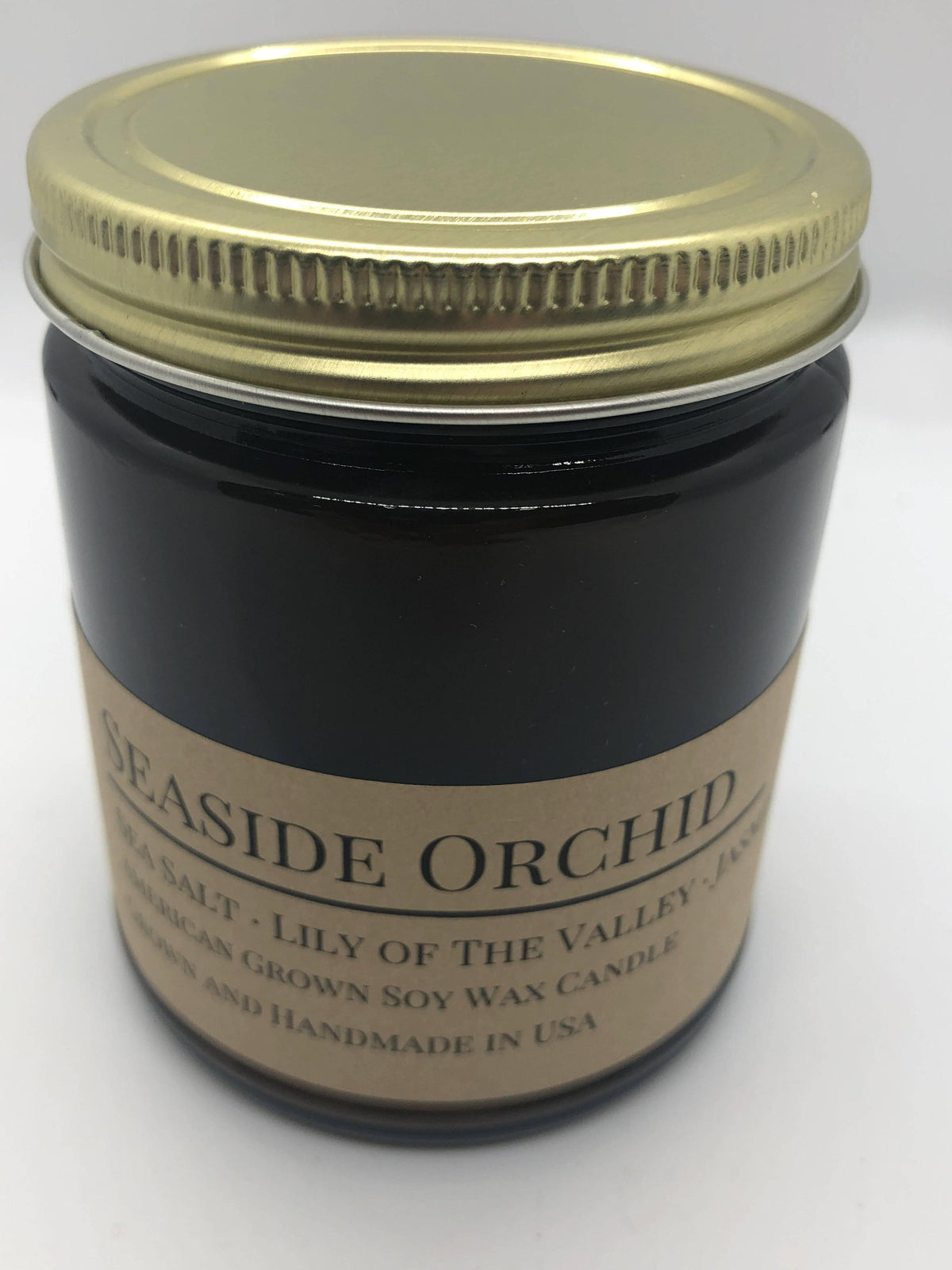 Seaside Orchid Soy Wax Candle | 9 oz Amber Apothecary Jar