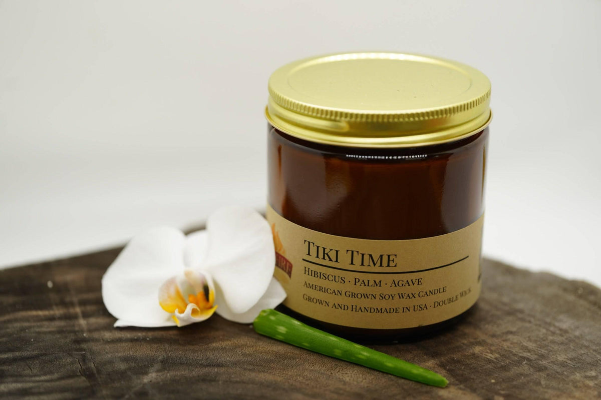 Tiki Time Soy Wax Candle | 16 oz Double Wick Amber Apothecary Jar